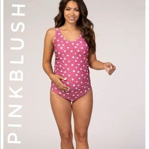 Pink Polka Dot Maternity One Piece Swimsuit